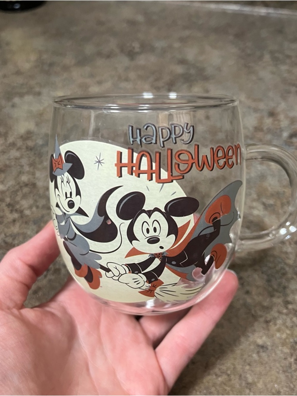 Disney Clear Glass Halloween Glass Cup with Orange and Black Mickey & Minnie